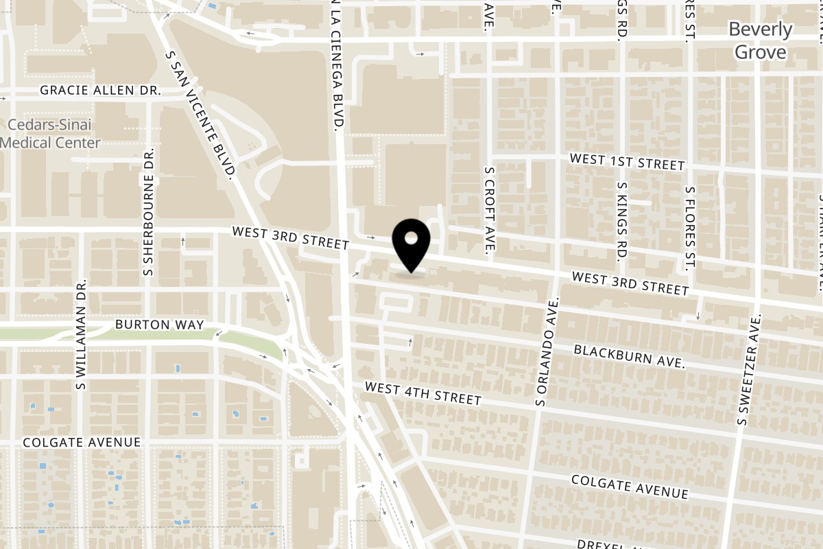 Map showing the location of Sushi Koo on 8474 W 3rd St # 106 in Los Angeles